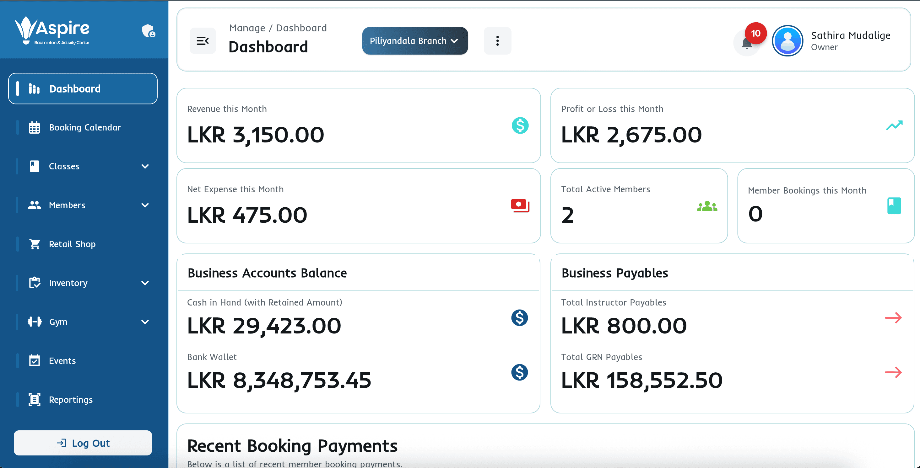 Aspire Badminton-Admin Panel
